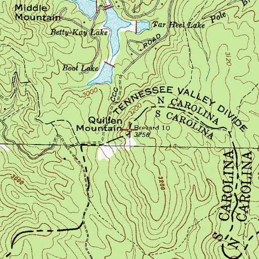 Topographic Map of Quillen Mountain, NC