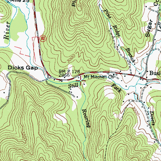 Topographic Map of Roaring Fork, NC