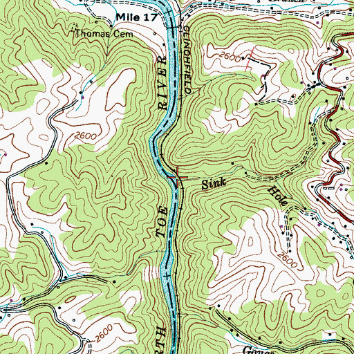 Topographic Map of Sink Hole Creek, NC