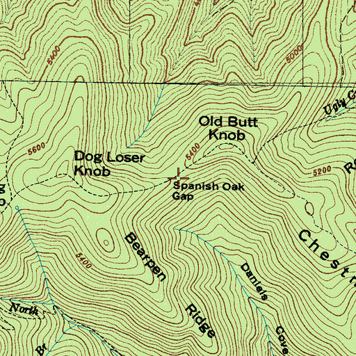 Topographic Map of Spanish Oak Gap, NC