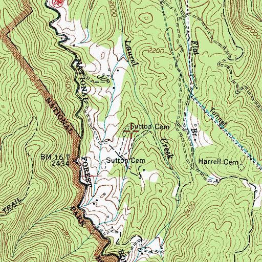 Topographic Map of Sutton Cemetery, NC
