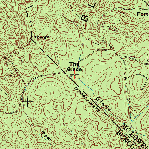 Topographic Map of The Glade, NC
