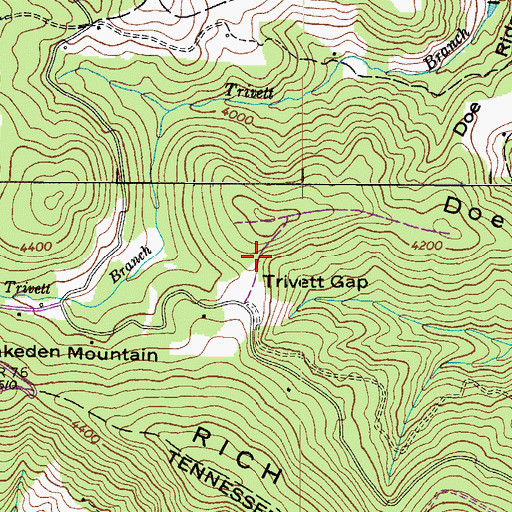 Topographic Map of Trivett Gap, NC