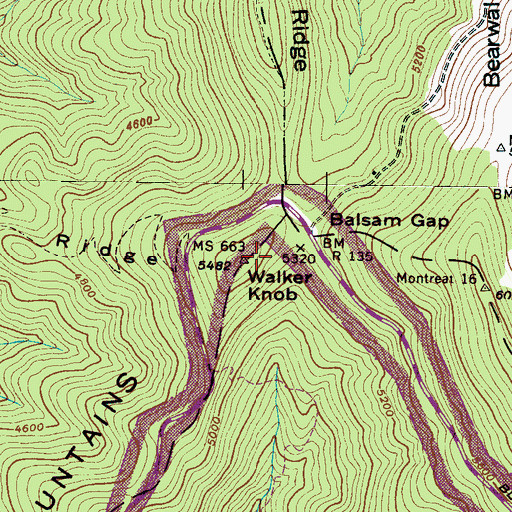 Topographic Map of Walker Knob, NC