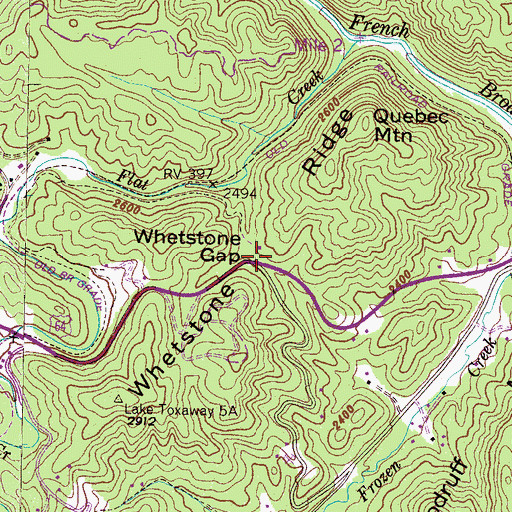 Topographic Map of Whetstone Gap, NC