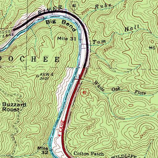 Topographic Map of White Oak Flats Branch, NC