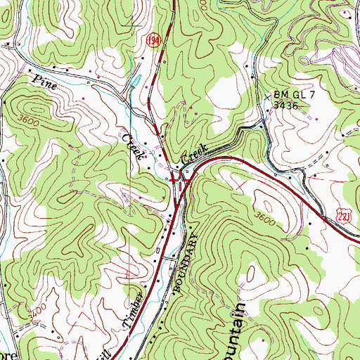 Topographic Map of White Pine Creek, NC