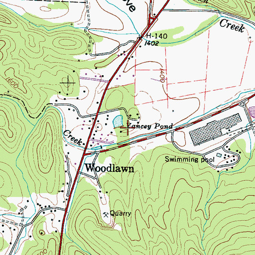Topographic Map of Yancey Pond, NC