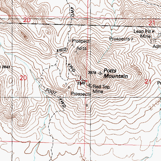 Topographic Map of Red Top Mine, AZ