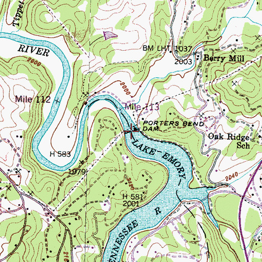 Topographic Map of Lake Emory Dam, NC