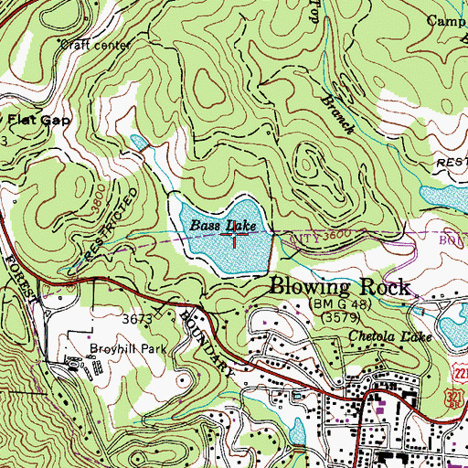 Topographic Map of Bass Lake, NC