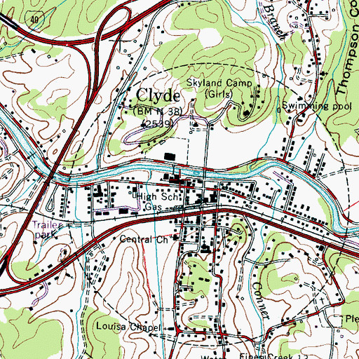 Topographic Map of Central Haywood High School, NC