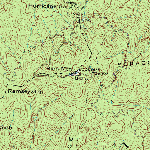 Topographic Map of Rich Mountain Lookout, NC
