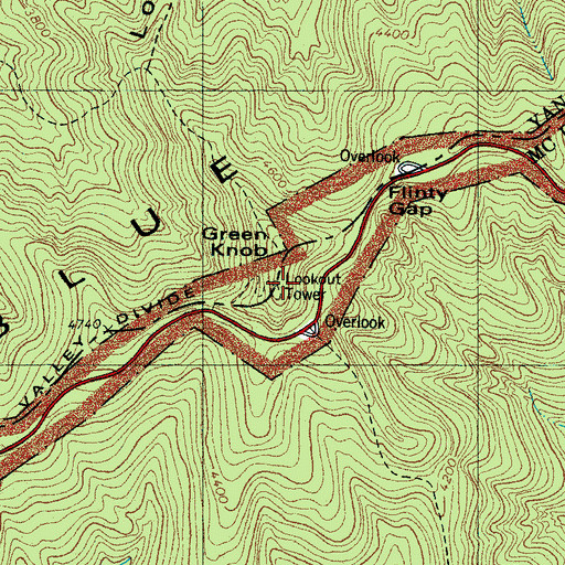 Topographic Map of Green Knob Lookout, NC