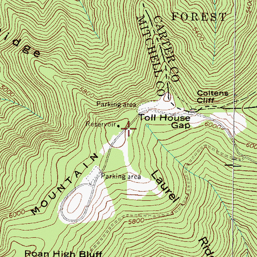 Topographic Map of Roan Mountain Information Center, NC