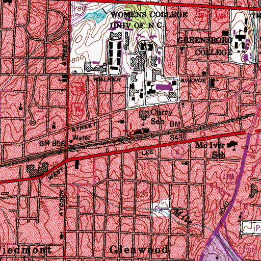 Topographic Map of WUAG-FM (Greensboro), NC