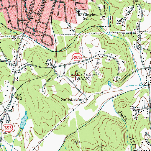 Topographic Map of WAAK-AM (Dallas), NC