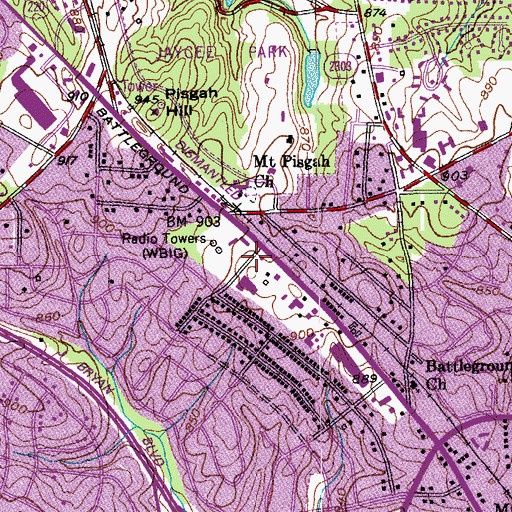 Topographic Map of WBIG-AM (Greensboro), NC