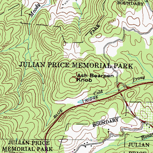 Topographic Map of Ash Bearpen Knob, NC