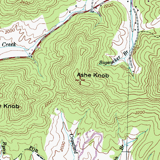 Topographic Map of Ashe Knob, NC
