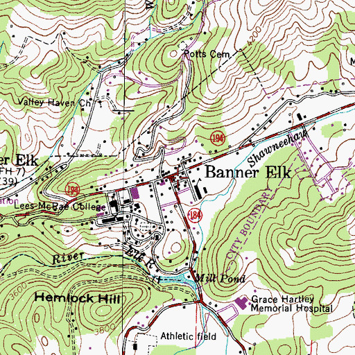 Topographic Map of Banner Elk, NC