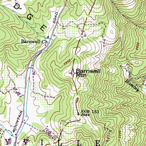 Topographic Map of Barnwell Mountain, NC