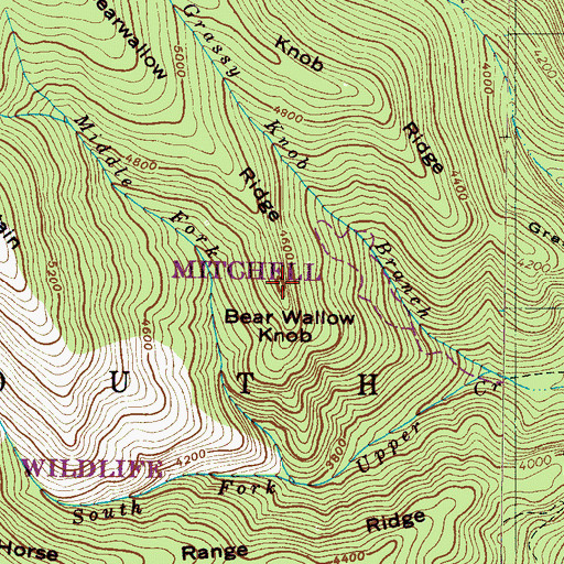 Topographic Map of Bear Wallow Knob, NC