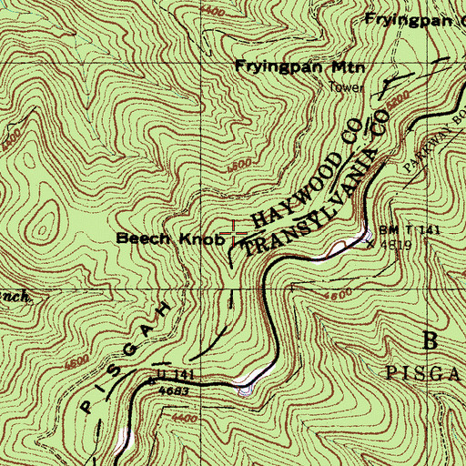 Topographic Map of Beech Knob, NC