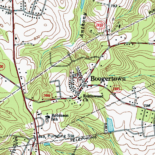 Topographic Map of Boogertown, NC