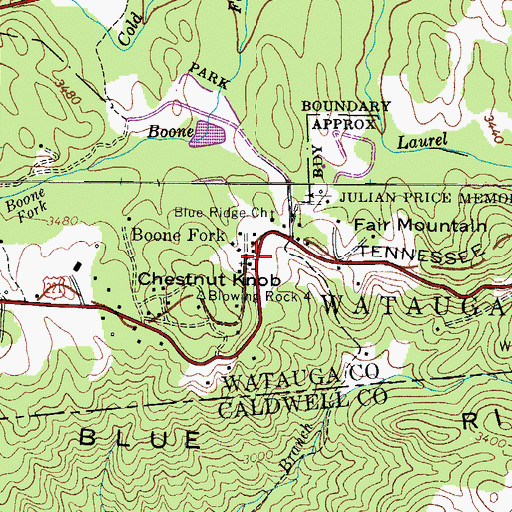 Topographic Map of Boone Fork, NC