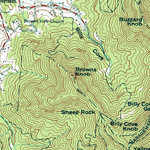 Topographic Map of Browns Knob, NC