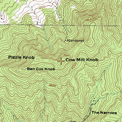 Topographic Map of Cow Mill Knob, NC