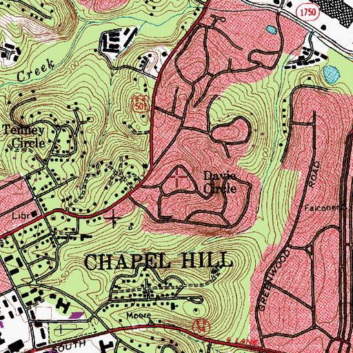 Topographic Map of Davie Circle, NC
