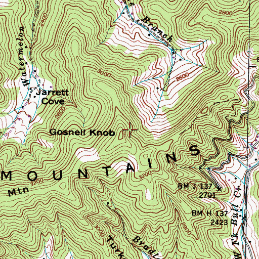 Topographic Map of Gosnell Knob, NC