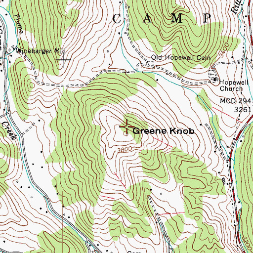 Topographic Map of Greene Knob, NC