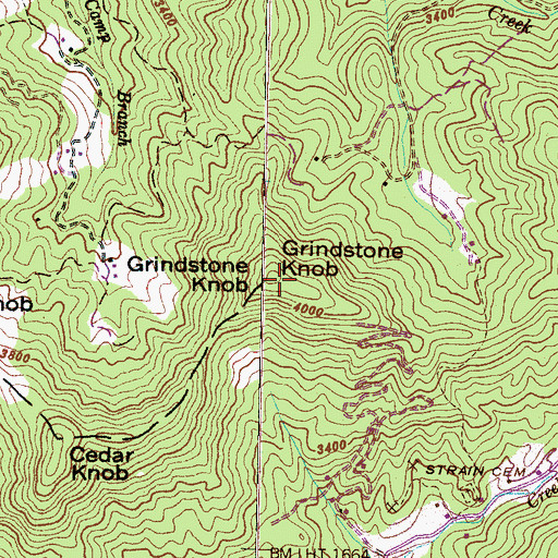 Topographic Map of Grindstone Knob, NC
