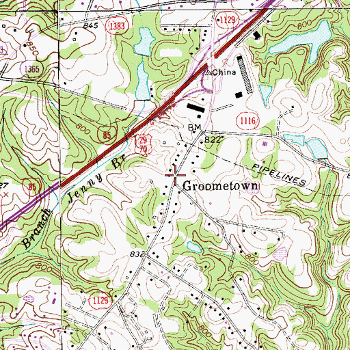 Topographic Map of Groometown, NC