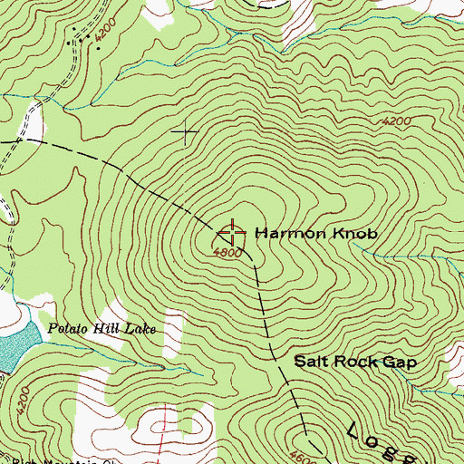Topographic Map of Harmon Knob, NC