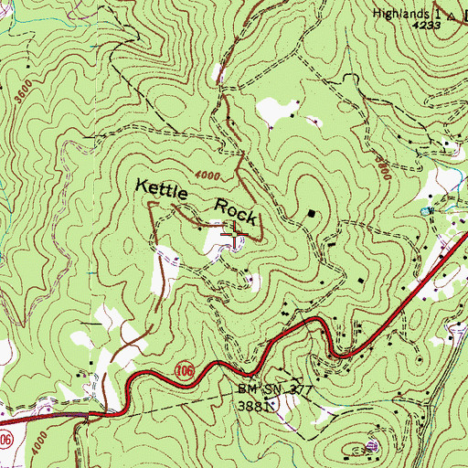 Topographic Map of Kettle Rock, NC