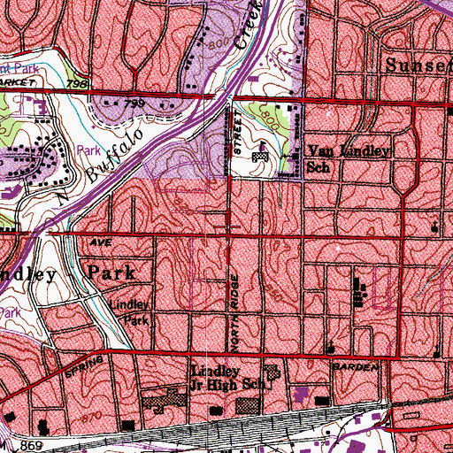 Topographic Map of Lindley Park, NC