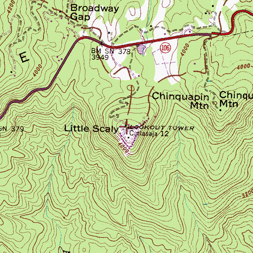 Topographic Map of Little Scaly, NC