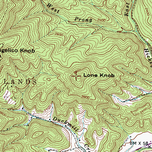 Topographic Map of Lone Knob, NC