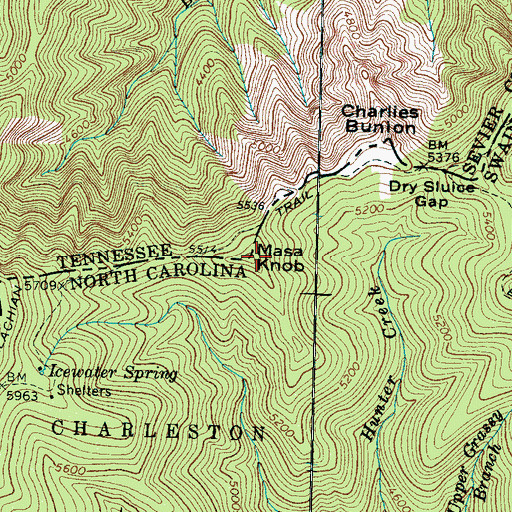 Topographic Map of Masa Knob, NC