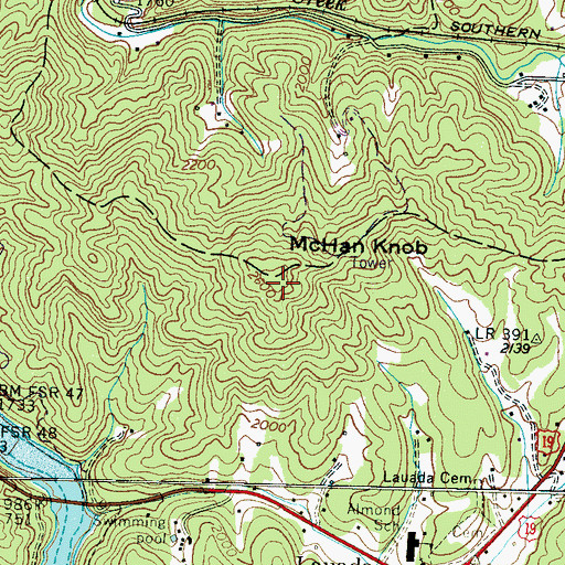 Topographic Map of McHan Knob, NC