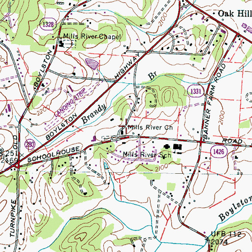 Topographic Map of Mills River Church, NC