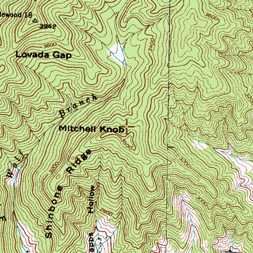 Topographic Map of Mitchell Knob, NC