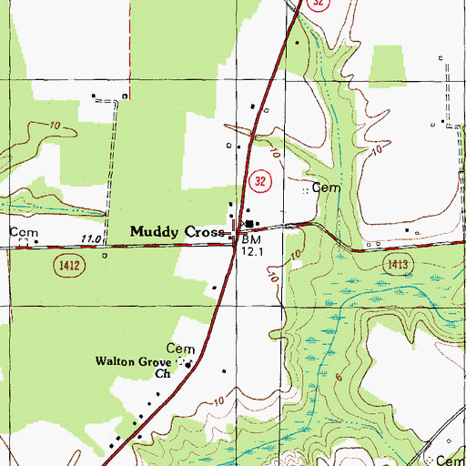 Topographic Map of Muddy Cross, NC