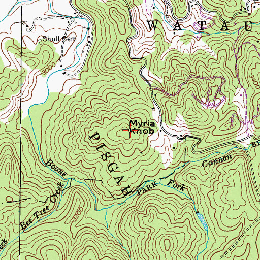 Topographic Map of Myria Knob, NC