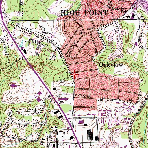 Topographic Map of Oakview, NC