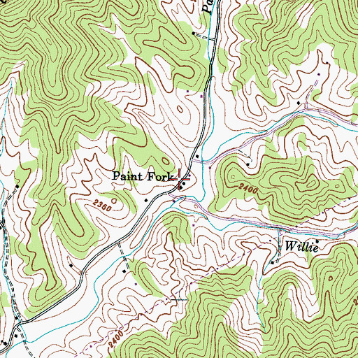 Topographic Map of Paint Fork, NC